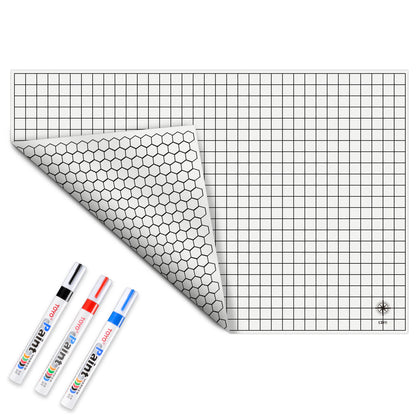 DND RPG Gaming Mat Silicone Battle Board Double-Sided Square & Hex 23"x35" - Foldable and Rollable - Perfect for Tabletop RPG